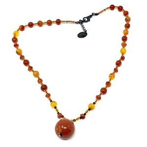 Handmade Fall Inspired Amber Toned and Carnelian Bead Choker Necklace